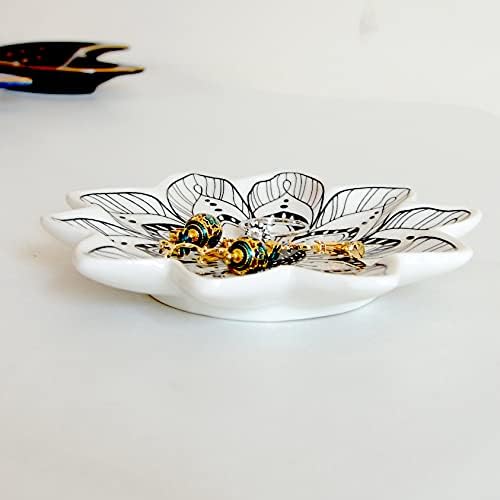 Bandeja de joalheria de flores pequenas de Bihoib, prato decorativo de bugiganga de cerâmica, bandeja de sotaque moderno para vaidade