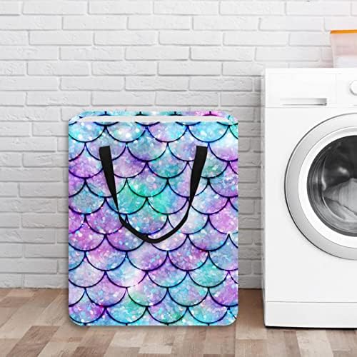 Colorido cesto de lavanderia presa de sereia aquarela, cestas de lavanderia à prova d'água de 60l de lavagem de roupas