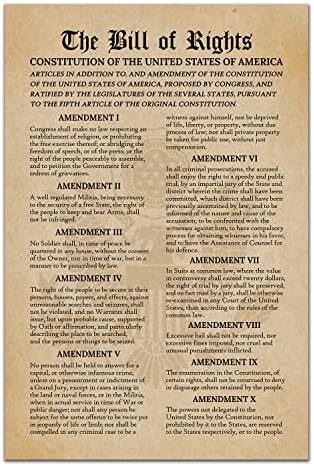 16x 24 Constituição do pôster dos EUA e da Declaração de Direitos Grande - Sem moldado; Poster da parede de Direitos;