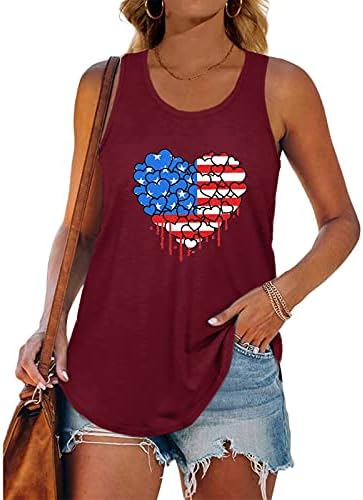 4 de julho Camisas Tampas para mulheres sem mangas o pescoço Tshirt USA Flag Stars Stripes Tie-Dye Athletic Tunic Tshirts