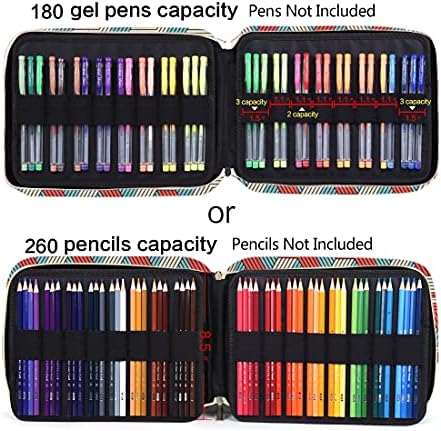 A caixa de lápis Qianshan possui 260 lápis de cor ou canetas de 180 gel com fechamento de zíper - organizador de canetas de poliéster
