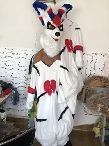 Furrywu Studio foto original Dragão branco 3d Eyes Cat Huksy Dog Fursuit Teen Transformes criança Full Furry Suit Fursona Kigurumi Digitigrade Anime com cabeça