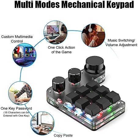BRIMFORD USB Mini Macro Mechanical Gaming Teclado, Teclado de Programação com 3 botões, RGB LED TECHADA MACRO SUPORTE