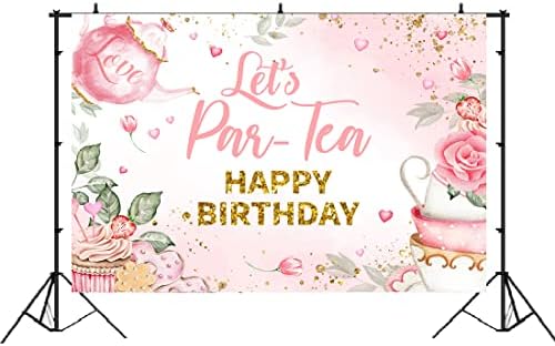 Lofaris Let's Par-Tea Birthday Birthday Beddrop Pink Floral's Girl's Tea Party Background Tea Tea Tema Happy 1st Birthday Birthborn