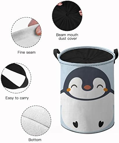 Cute PenguindrawString impermeável cesto de roupa dobrável, cesta de armazenamento de roupas sujas, organizador de armazenamento
