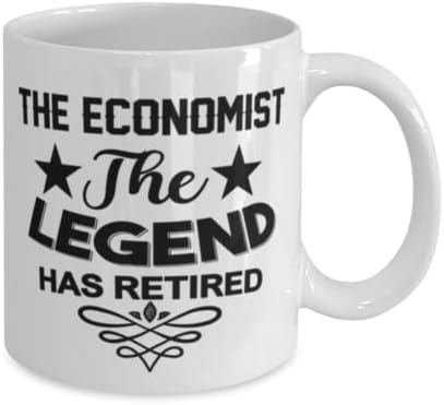 Economist Mug, The Legend se aposentou, idéias de presentes exclusivas para economistas, copo de chá de caneca de café branco