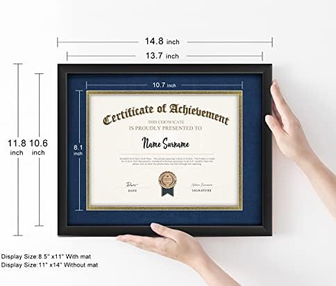 FONLEEN 8.5 × 11 Diploma Frame, Black 11x14 Signature Signature Board Picture Frame, Certificado de Certificado 8.5 × 11 com MAT ou 11 × 14 sem tapete, para documento, faculdade, titular