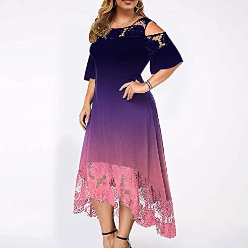 Vestido longo floral de tamanho mais floral para mulheres bordados de renda fria de festas elegantes vestidos de manga curta