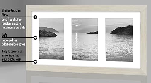 AmericanFlat 8x16 Collage Picture Frame in Light Wood - Exibir três fotos de 4x6 polegadas com MAT e 8x16 sem tanta - Family