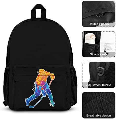 Mochilas de jogador de hóquei Conjuntos para viagens escolares Daypack Prints Bookbag com lancheira e caixa de lápis para homens