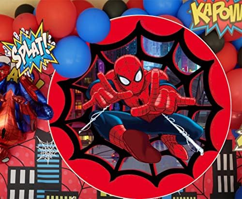 Iydoda Party Round Beddrop Tampa de 7,5 pés diamter super aranha web homem vermelho tem tema decoração de aniversário elástico