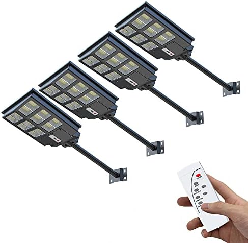 Feelon 4 Pack Solar Street Lights, LED de 180W LED SOLAR POWER STREET LUBRES DO LOUTA PARA ESTACIONAMENTO, PARA