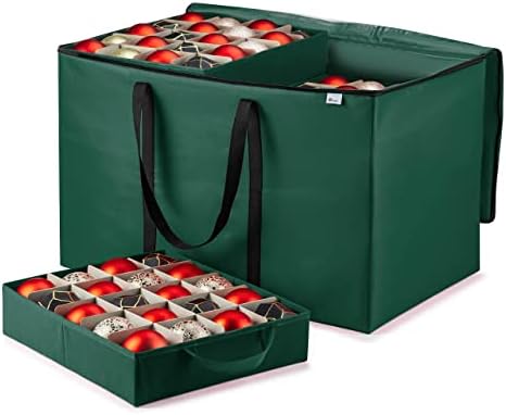 Zober Premium grande caixa de armazenamento de enfeites de Natal com tampa clara, compartimento de 3 , contém 10 bandejas, mantém