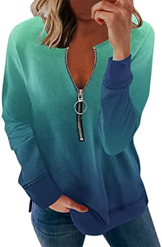 Tunic for Women Tops Jump Tops Tamas casuais de decote em V com zíper leve em camisetas camisetas de camisetas na moda