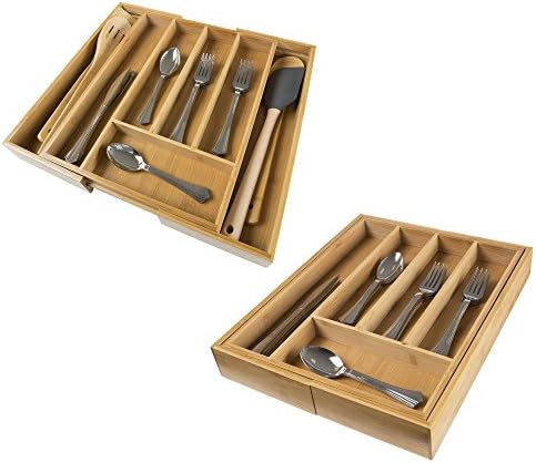 Organizador de gavetas de utensílios expansíveis de bambu - talheres, utensílios, divisor de cozinha de talheres por casa luxuosa