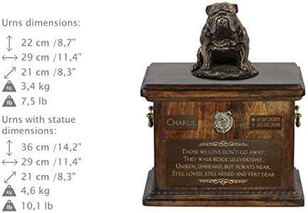 Bulldog Sitting, Urn for Dog Ashes Memorial com estátua, nome do animal de estimação e citação - Artdog personalizado