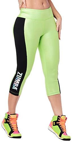 Zumba Metallic Print Capri Dance Workout Leggings para mulheres