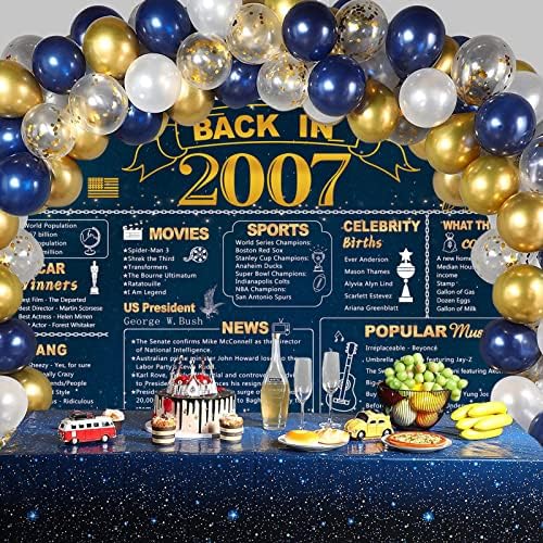 Darunaxy Sweet 16 Blue Gold Party Decoration for Girls, Blue Back em 2007 Banner de aniversário de 16º aniversário para