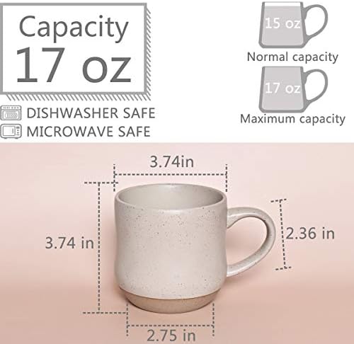 Bosmarlin Grande Sites de canecas de café manchado de 2, xícara de chá de cerâmica grande, 17 onças, lava -louças e cofre de microondas