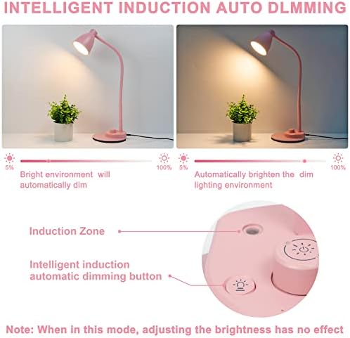 Lâmpada de mesa fofa de bohon com porta de carregamento USB, lâmpada rosa 3 modos coloridos Lâmpada de leitura diminuída, lâmpada flexível de mesa de trabalho de mesa de pegaço, luz da mesa de LED para um dormitório de escritório, rosa