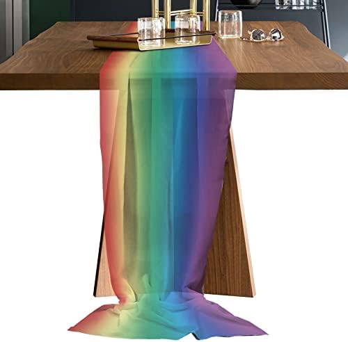 Rainbow Colored Chiffon Table Runner de 120 polegadas de comprimento, Voile Sheer Tulle Runner para Recepção de Casamento Rústico