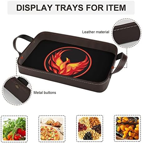 Fire Phoenix Leather Tray Organizer Serving Bandey com Handles Bandeja Decorativa para sala de estar da cozinha em casa