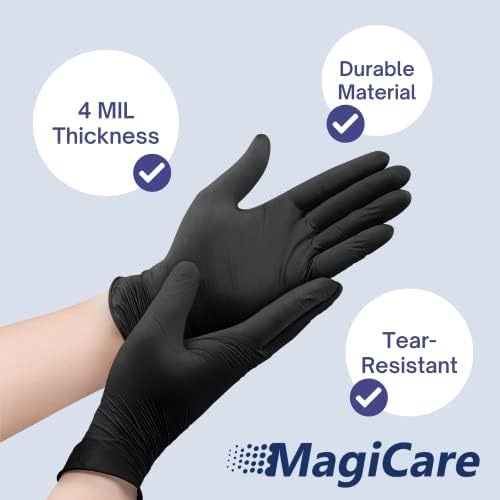 Magicare Black Nitrile Luvas - Luvas descartáveis ​​médicas duráveis ​​- Taxa de látex não estéril, livre de pó - 100 luvas/caixa de exame