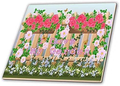 Imagem de 3drose de I Love My Garden com Rosey and Pink Flowers - telhas