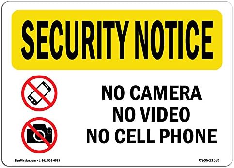 Sinal de aviso de segurança da OSHA - Sem câmera sem vídeo sem telefone celular | Decalque da etiqueta de vinil | Proteja seu negócio,