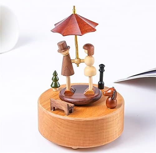 Me pergunto caixa de música de madeira carrossel Red Umbrella Music Box Retro nostálgico Presente Home Decoration Acessórios