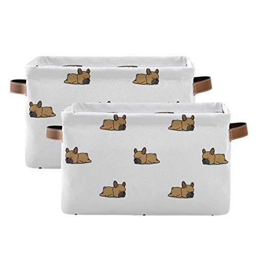 Bin armazenamento retangular Bin Bulldog French Bulldog Puppy Fabric com alças - cesta de armazenamento retangular para prateleiras/cestas