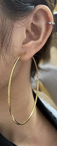 Dainty 80mm 14k de ouro amarelo prata grande grande brinco de argola para mulheres garotas orelhas sensíveis moda círculo