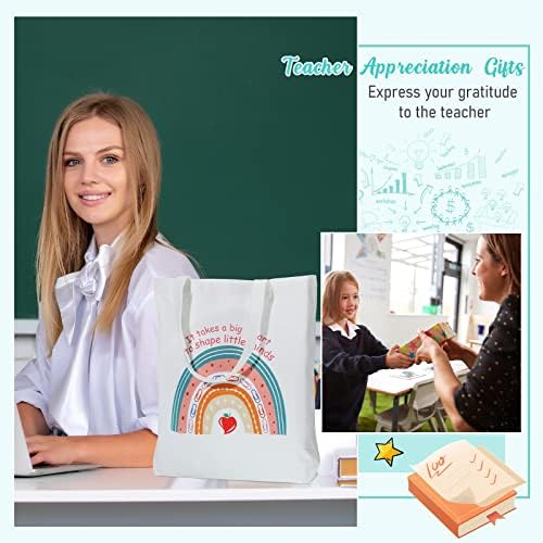 Amylove 8 PCS Professor Canvas Bags Bolsa de Presentes de Apreciação de Professores Com Citações Motivacionais Rainbow Saco de compras inspirador Reutil
