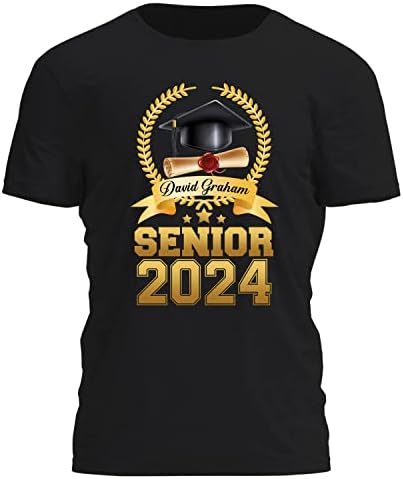 Prezzy Nome personalizado Camisa sênior 2023 Classe de pós-graduação de 2023 Graduação 23 Presentes para ele T-shirt Homens Homens Homens