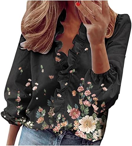 Charella Lady 2023 Roupa de manga comprida V Brunch de pescoço Peplum Top Tshirt Fall Summer Summer Gráfico de camiseta