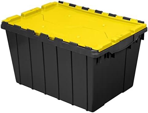 Akro-Mils 66486 12 galões de armazenamento de plástico de 12 galões Recipiente de tocha de manutenção com tampa dobrada, 21-1/2 polegadas x 15 polegadas x 12-1/2 polegadas, preto/amarelo