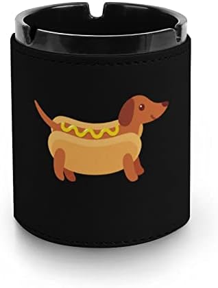 Dachshund em pão de cachorro -quente com mostarda PU couro cinzeiro para fumantes fumantes de bandeja de cinzas de cinzas para