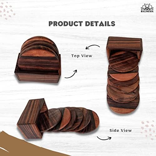Balinesia redonda Coasters de madeira Fazenda | Conjunto de montanha-russa ecológico, exclusivo e rústico | Artesanato