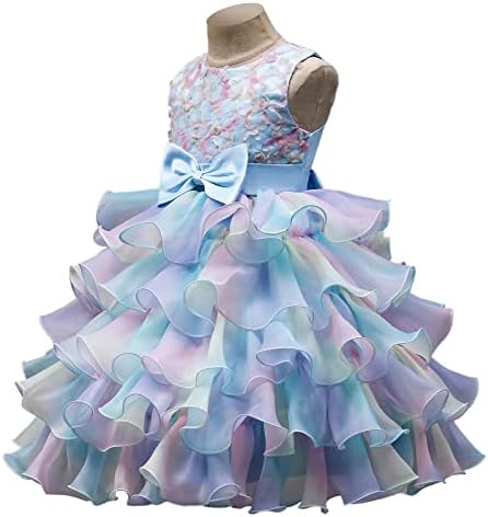 Menina Flor Flor Rainbow Princess Tutu Dress Ruffle Tulle Wedding Birthday Birthday Party Party Formal Ball vestido de 2 a 10 anos
