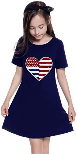 JXSTAR GIRLS 4º Julho Vestidos EUA Flip Flip Lantejante Independência Dia Patriótico Roupas de algodão patriótico