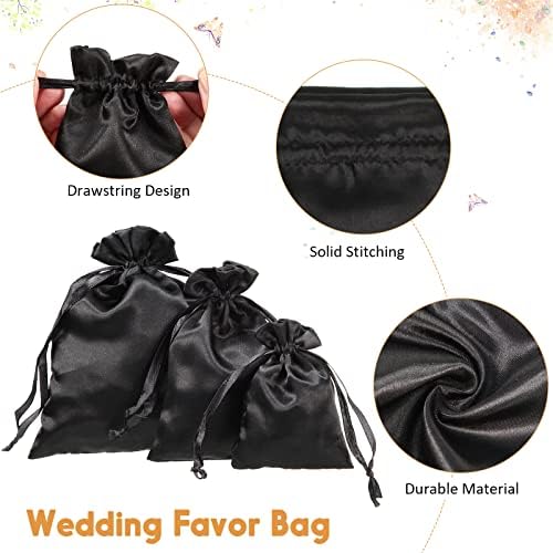 Sacos de cetim de 60 bolsas de seda preta com bolsas de presente de jóias de jóias de jóias para as bolsas de cordeiro de casamentos