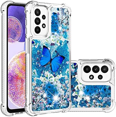 CAIYUNL PARA SAMSUNG Galaxy A23 Caixa com protetor de tela de vidro temperado, Glitter Bling Flutuante Liquid Girls Girls fofos