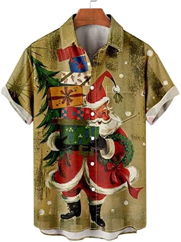 Camisas de botão de manga curta de Natal masculino Camisas de boliche vintage Casual Papai Noel Papai Noel