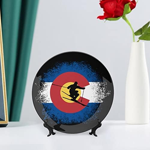 Placa decorativa de esqui Colorado Placa de cerâmica redonda Placa de porcela