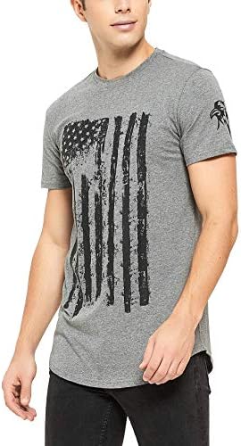 IDTSWCH MEN da bandeira dos EUA Athletic Fit Fit Hipster Longline Tee Slim Fit Workout Long Tail Tshirts