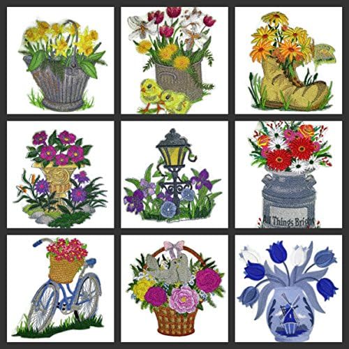 BeyondVision Custom and exclusivo Blooms de primavera com vaso [Bacia de lavagem floral e jarro] Ferro bordado ON/CAW Patch [12 9] [Feito nos EUA]