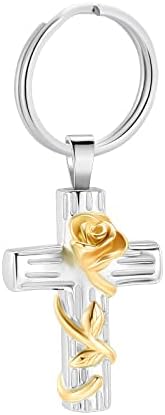 MinicreMation Cremation Urn Keychain for Ashes Rose Flower Cross Funeral Keethake Keychain para Human/Pet