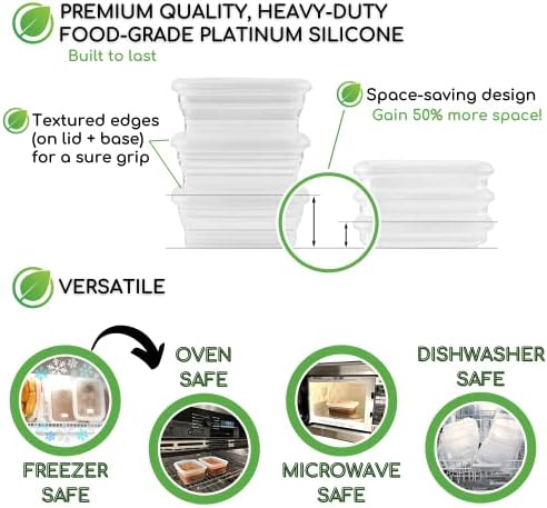 Recipientes premium de armazenamento de alimentos de silicone premium com tampas à prova de vazamentos de silicone, BPA