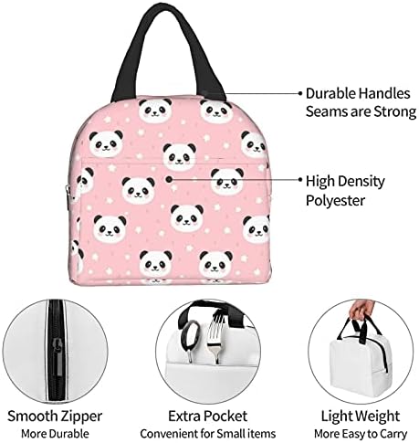 Bolsa de viagem para lanche de panda rosa sacos de piquenique isolados bolsas de compras duráveis ​​de volta à escola sacolas