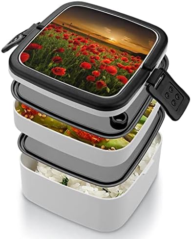 Poppy Field na caixa de lancheira por pôr do sol portátil Bento Box de camada dupla de grande capacidade contêiner de alimentos